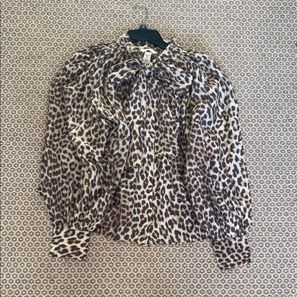 H&M Cream and Black Blouse with Puff Sleeves and Peter Pan Collar - Picture 4 of 6
